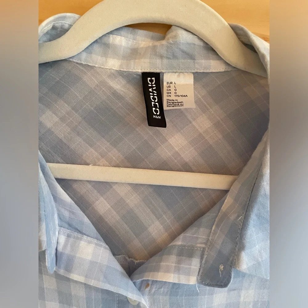 Light Blue Plaid Button-Up Shirt - Women - Picture 3 of 5